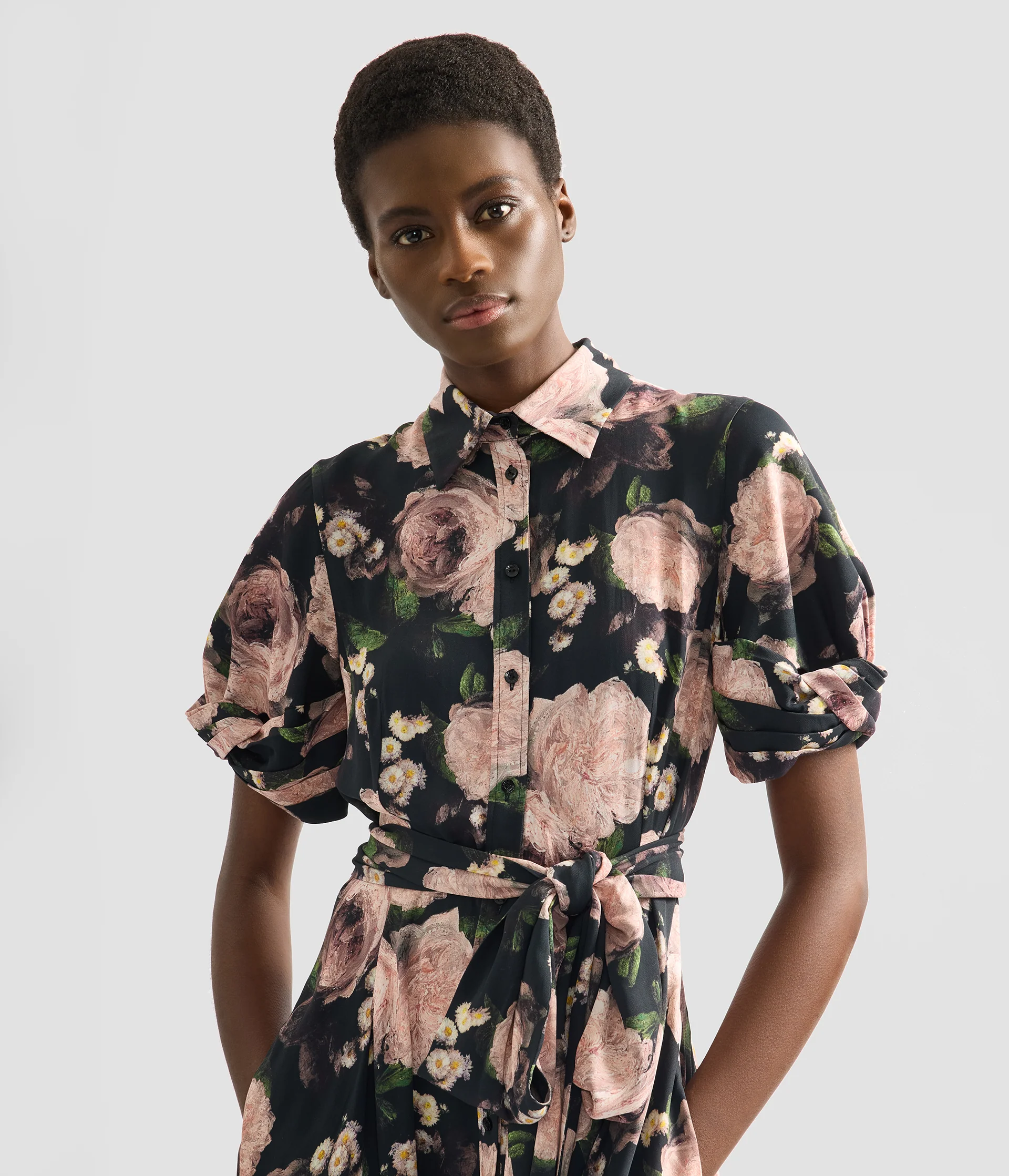 Floral Print Short Sleeve Midi Dress - Image 4