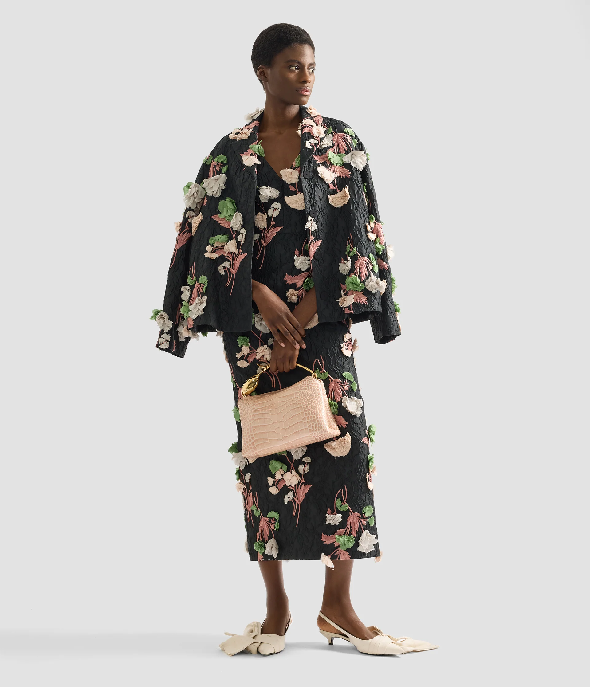 Floral Embroidered Cloque Jacket - Image 2