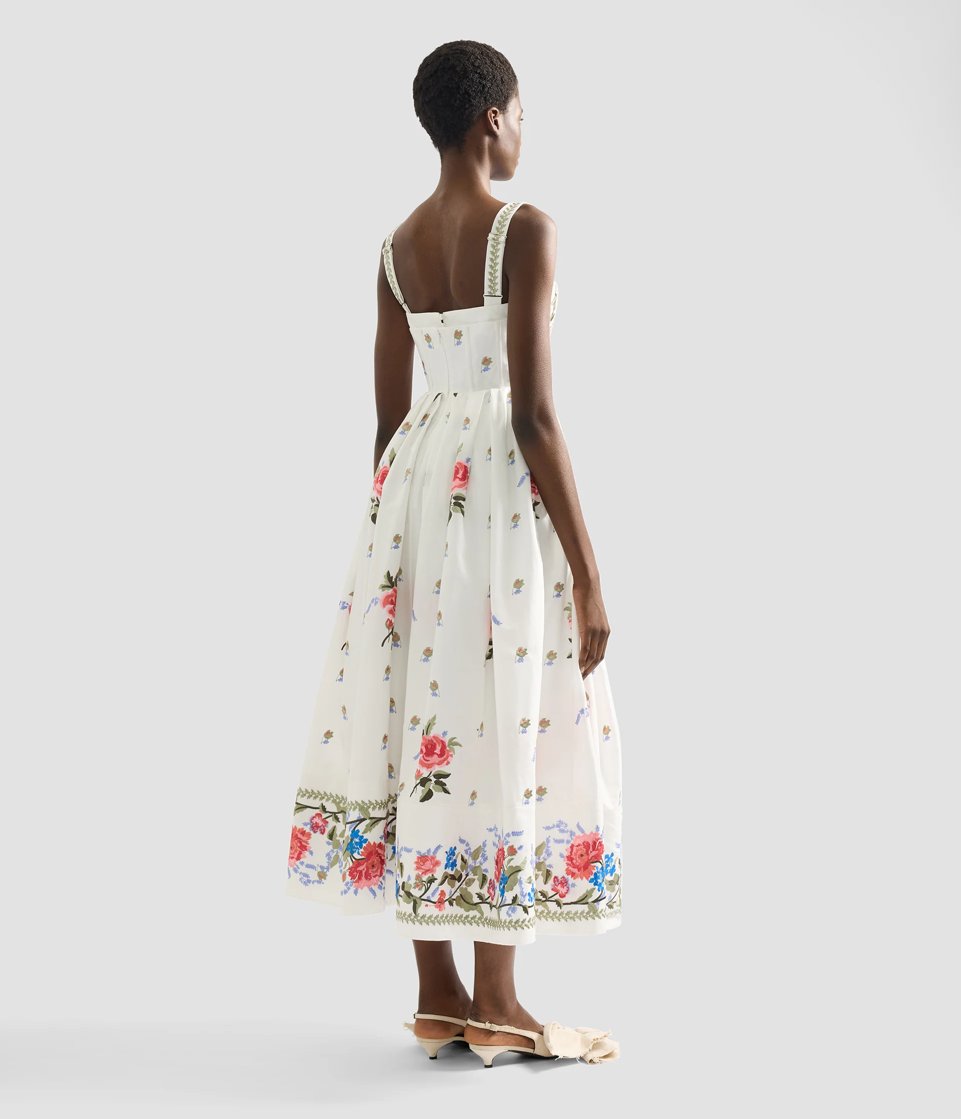 Embroidered Cotton Faille Sleeveless Midi Dress - Image 3
