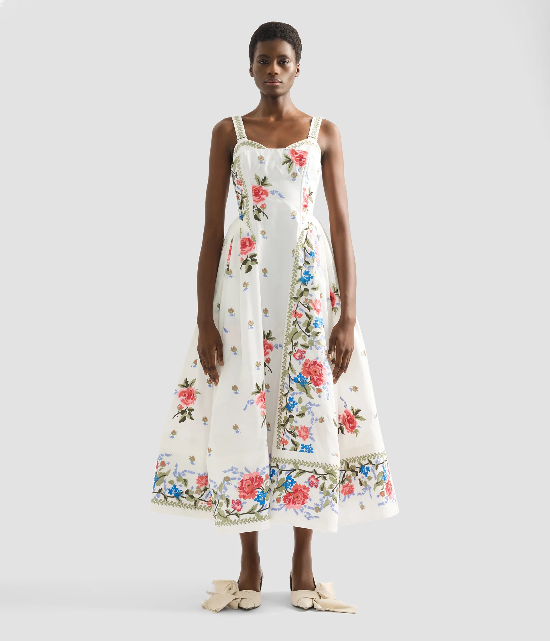 Embroidered Cotton Faille Sleeveless Midi Dress - Image 4