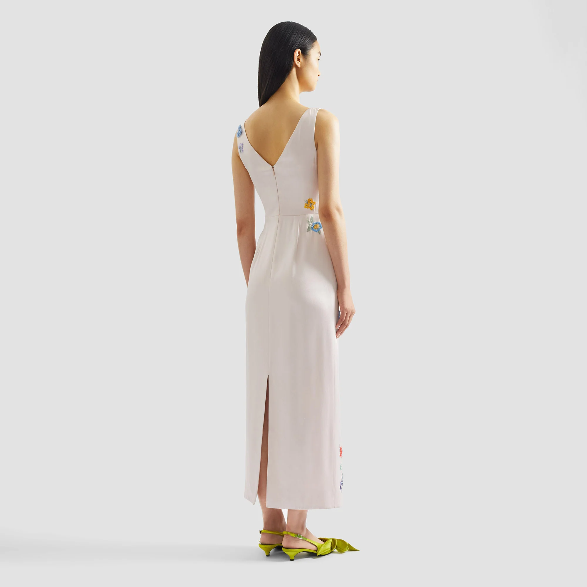 Embellished Satin Cady Sleeveless Midi Dress - Image 3