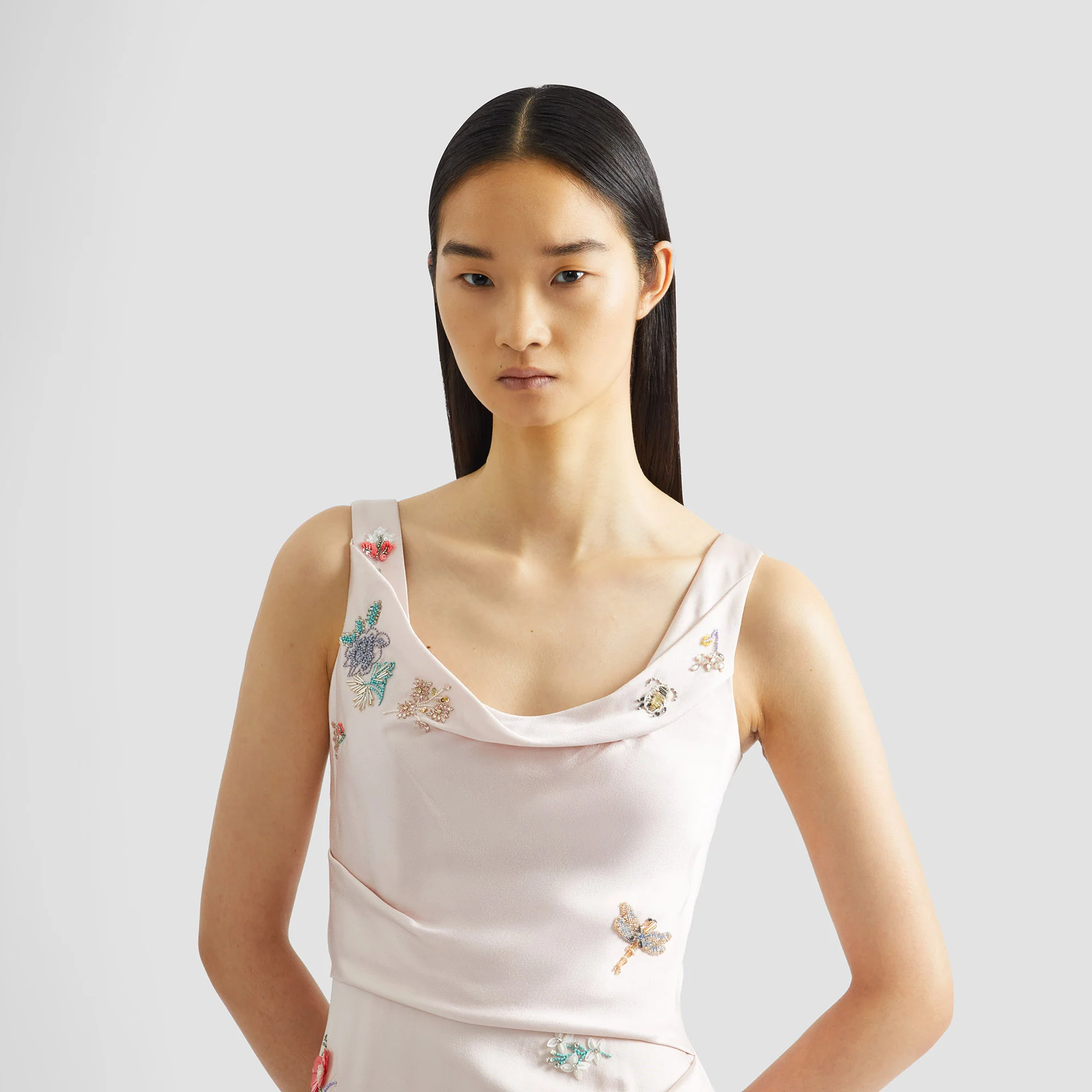 Embellished Satin Cady Sleeveless Midi Dress - Image 4