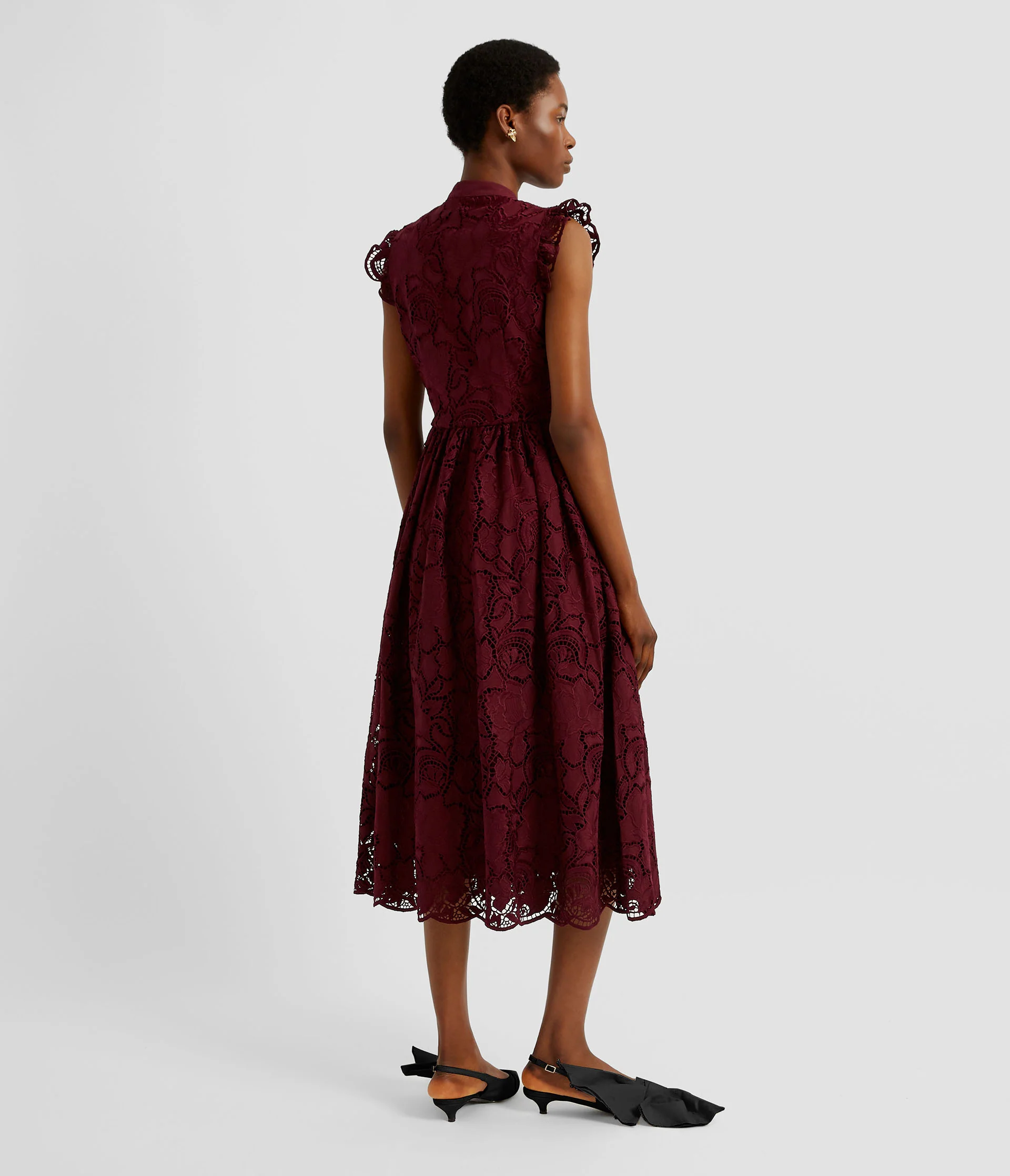 Floral Cutwork Flared Midi Dress - Image 4