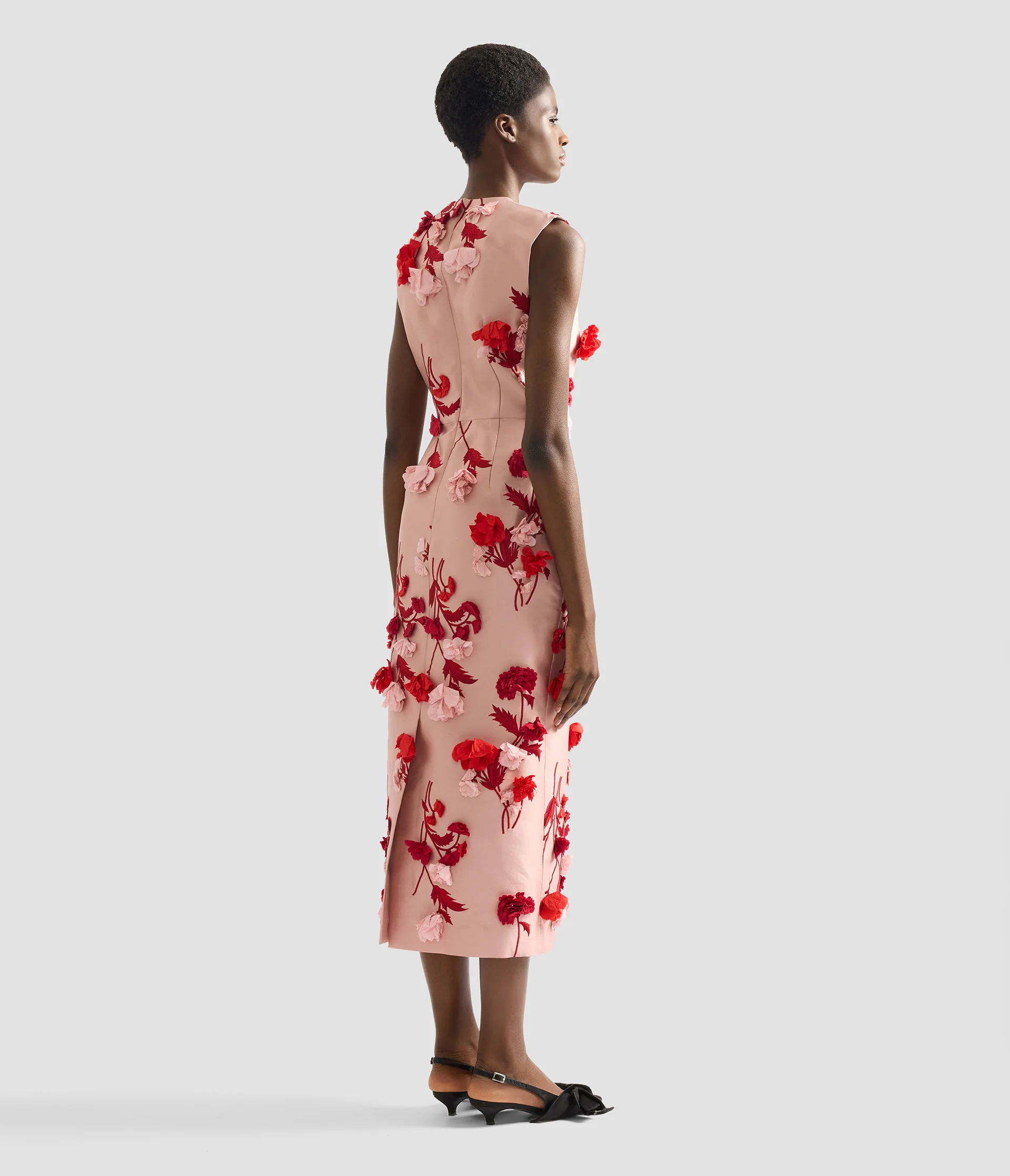 Floral Embroidered Mikado Sleeveless Midi Dress - Image 3