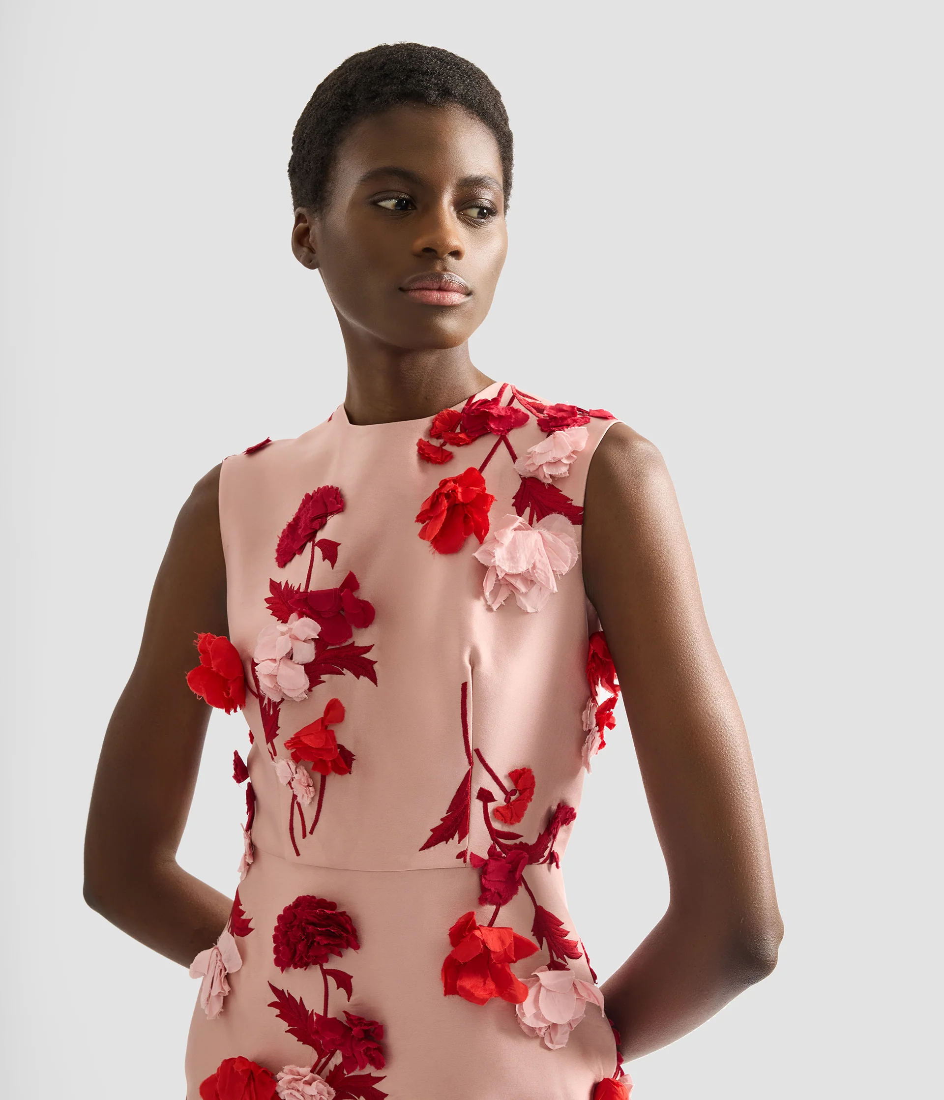 Floral Embroidered Mikado Sleeveless Midi Dress - Image 5