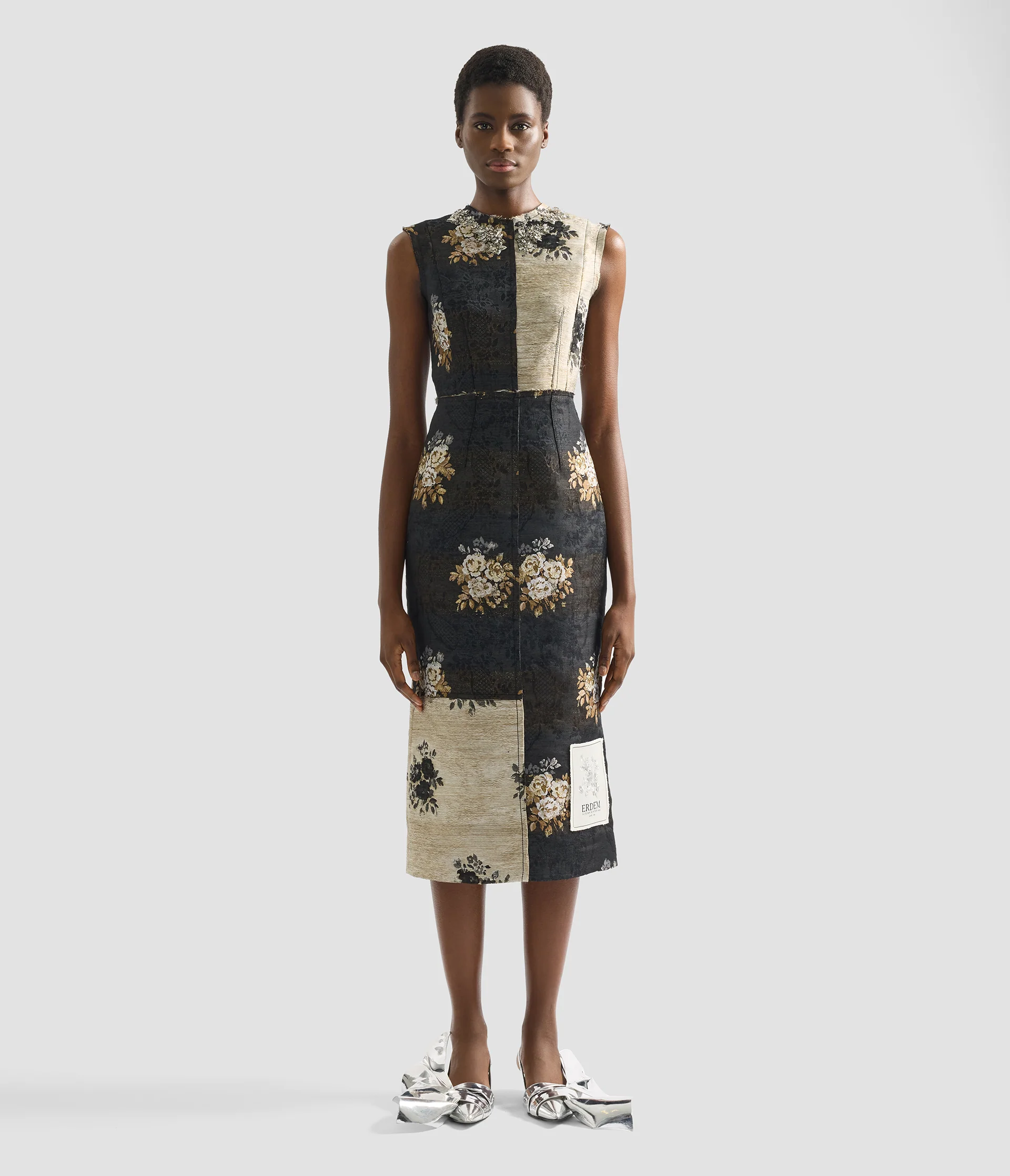 Floral Jacquard Sleeveless Midi Dress - Image 4
