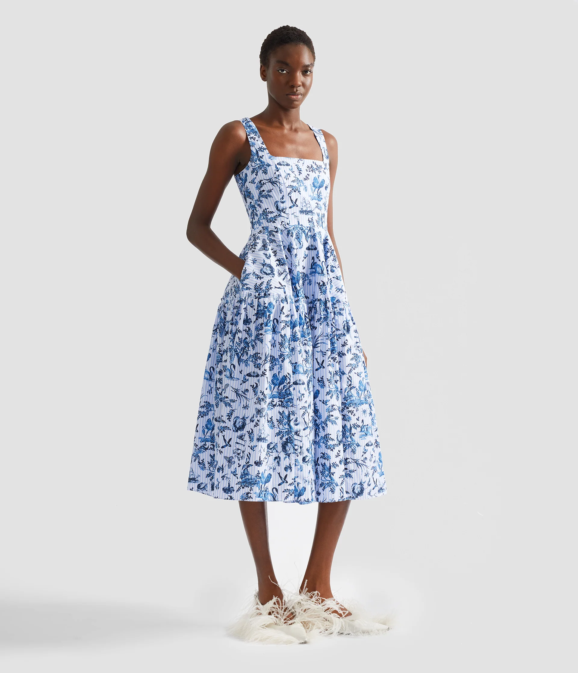 Printed Poplin Sleeveless Midi Dress - Image 2