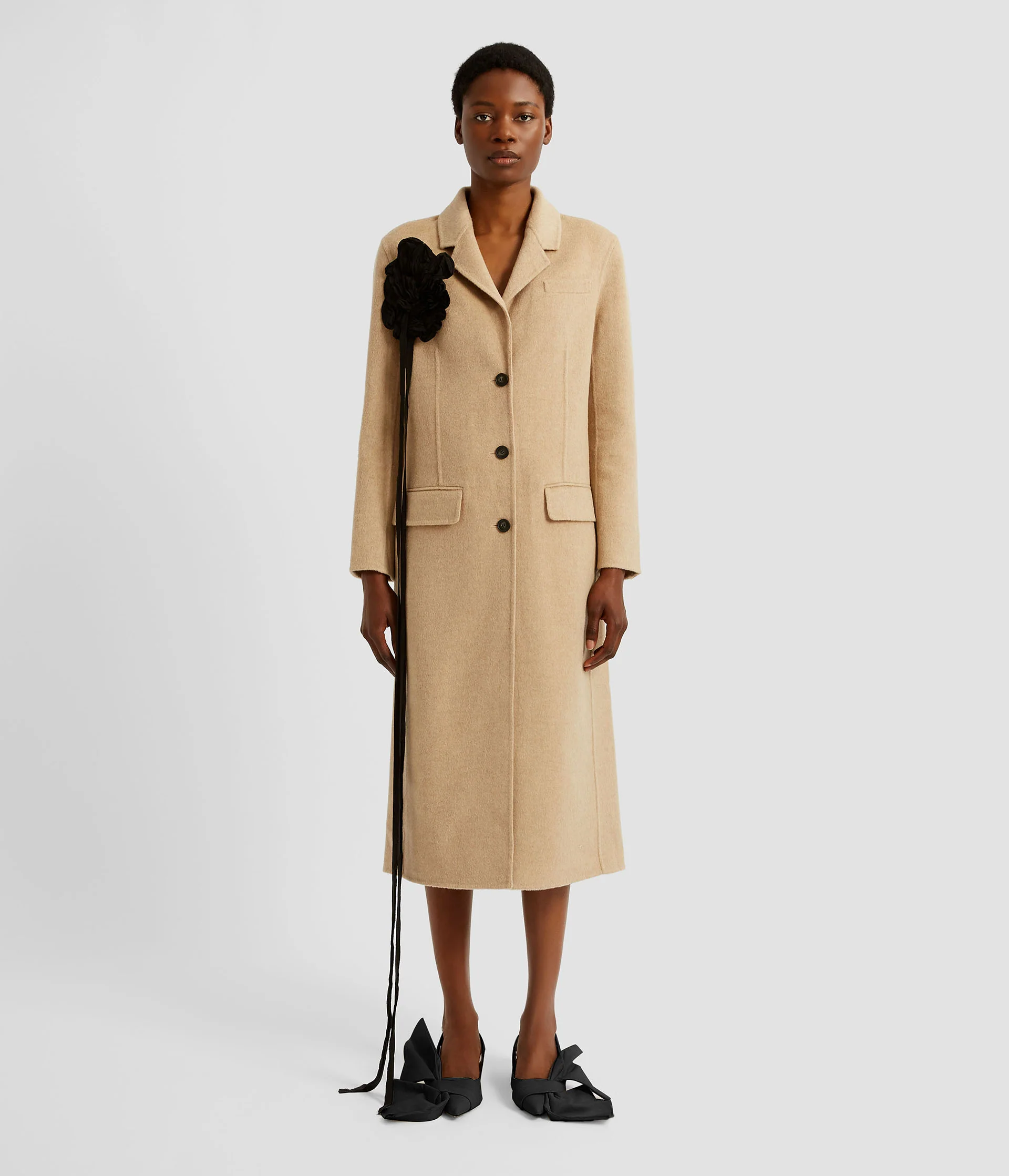Floral Appliqué Double Faced Wool Tailored Coat - Image 4