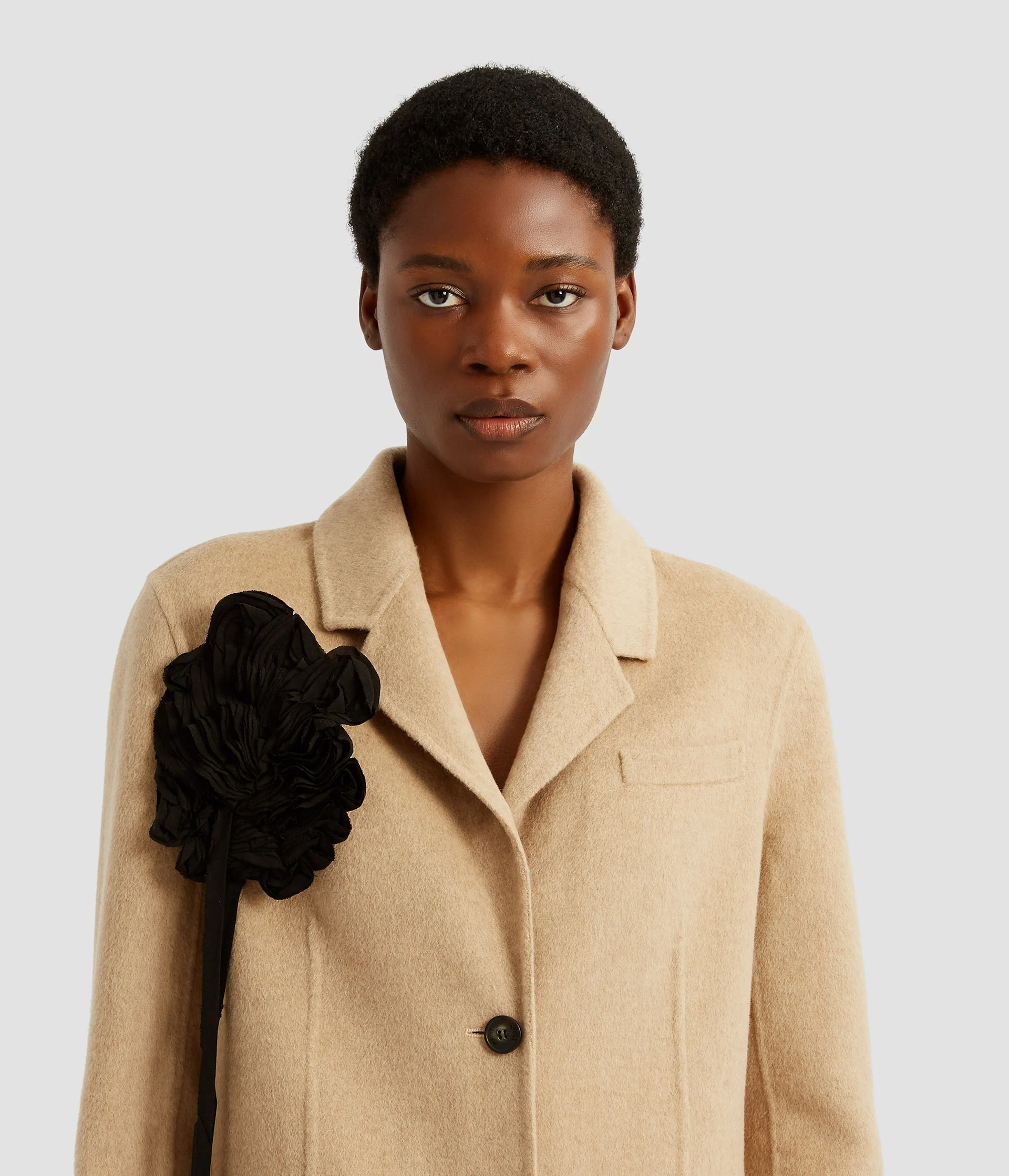Floral Appliqué Double Faced Wool Tailored Coat - Image 5